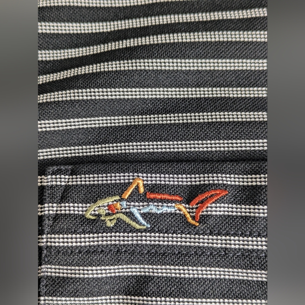 Greg Norman Men’s Five Iron Play Dry Polo Shirt Black White Striped Size XL EUC - Picture 6 of 10